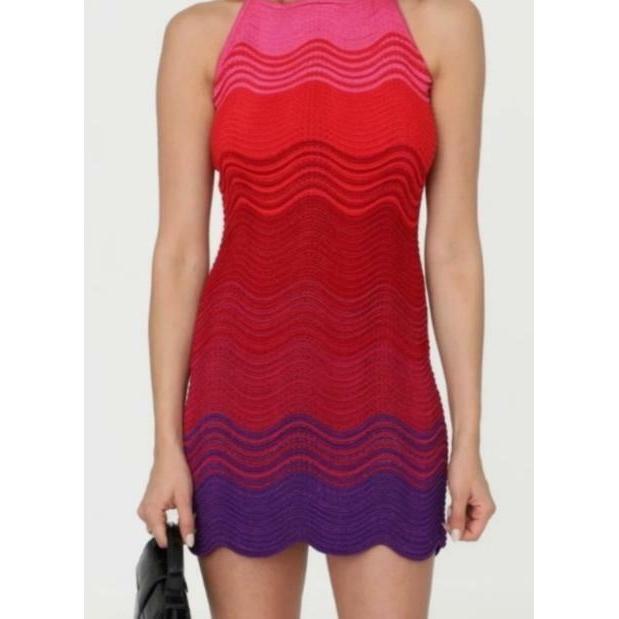 Torn By Ronny Kobo Hope Knit Dress Pink Red Metallic Halterneck L Nwot